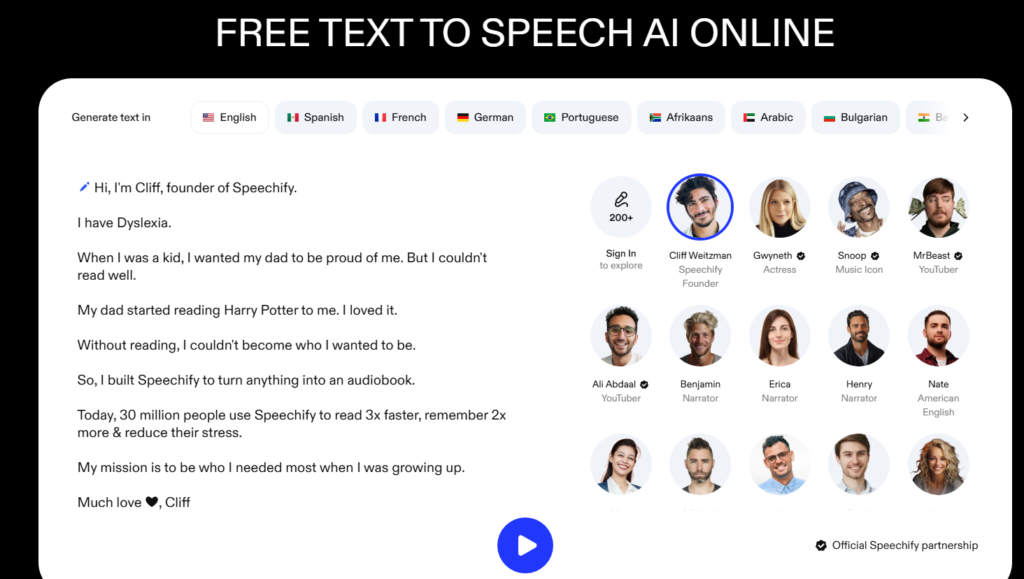 Speechify - text to speech